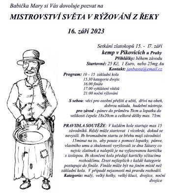 Mistrovství světa v rýžování zlata z řeky - Pikovice 2023