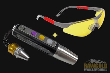 Poloprofesionální UV 365 nm svítilna na minerály a drahokamy + UV ochranné brýle zdarma